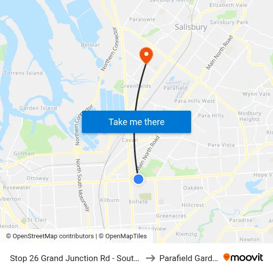 Stop 26 Grand Junction Rd - South side to Parafield Gardens map
