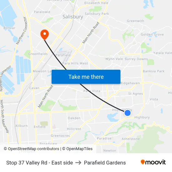 Stop 37 Valley Rd - East side to Parafield Gardens map