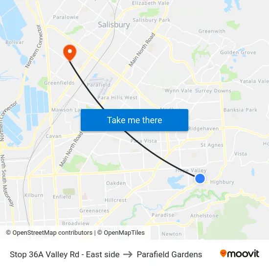 Stop 36A Valley Rd - East side to Parafield Gardens map