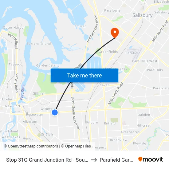 Stop 31G Grand Junction Rd - South side to Parafield Gardens map