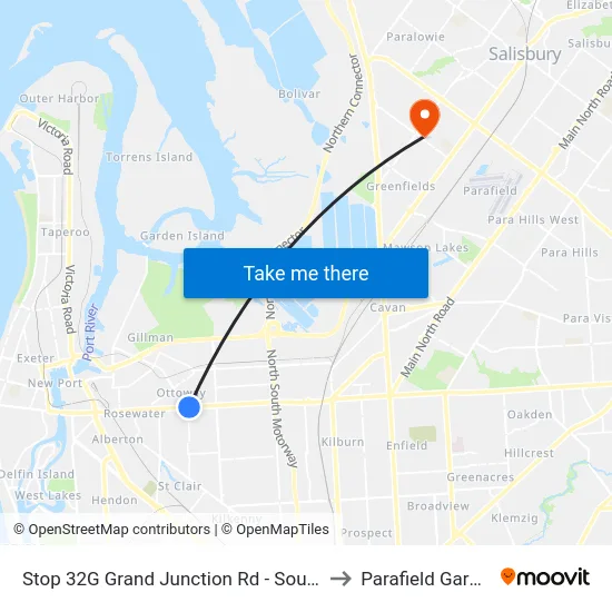Stop 32G Grand Junction Rd - South side to Parafield Gardens map