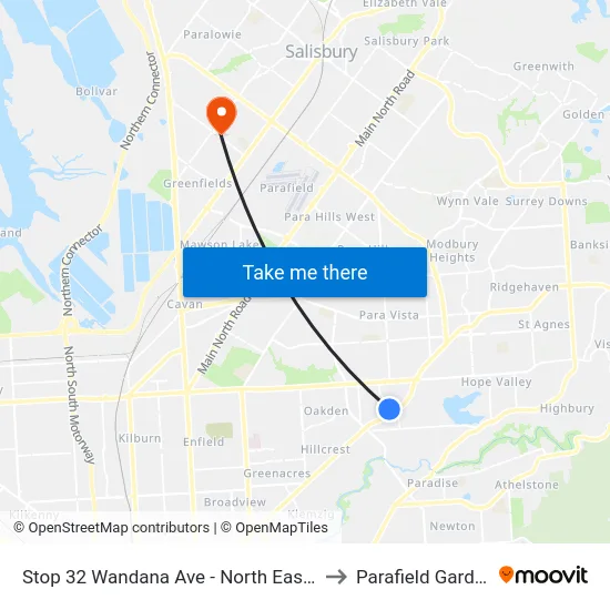 Stop 32 Wandana Ave - North East side to Parafield Gardens map