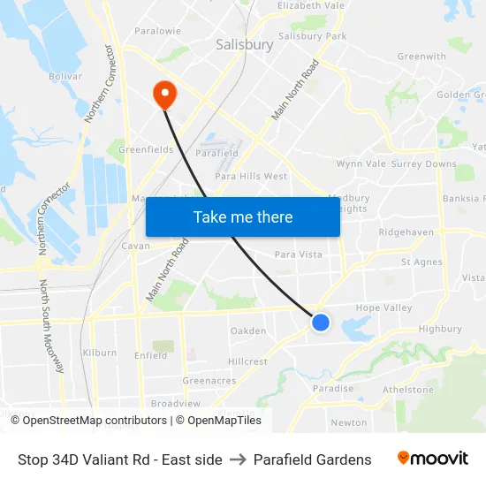 Stop 34D Valiant Rd - East side to Parafield Gardens map
