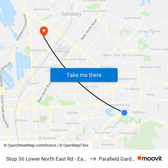 Stop 36 Lower North East Rd - East side to Parafield Gardens map