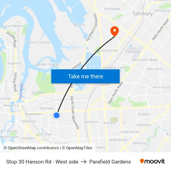 Stop 30 Hanson Rd - West side to Parafield Gardens map
