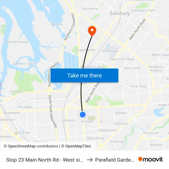 Stop 23 Main North Rd - West side to Parafield Gardens map