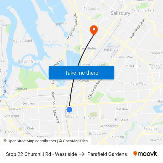 Stop 22 Churchill Rd - West side to Parafield Gardens map