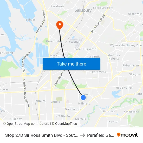 Stop 27D Sir Ross Smith Blvd - South East side to Parafield Gardens map
