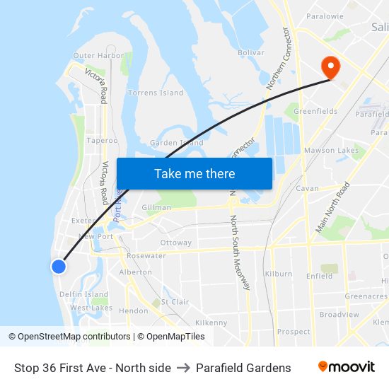 Stop 36 First Ave - North side to Parafield Gardens map