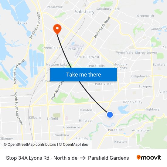 Stop 34A Lyons Rd - North side to Parafield Gardens map