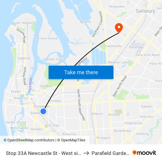 Stop 33A Newcastle St - West side to Parafield Gardens map