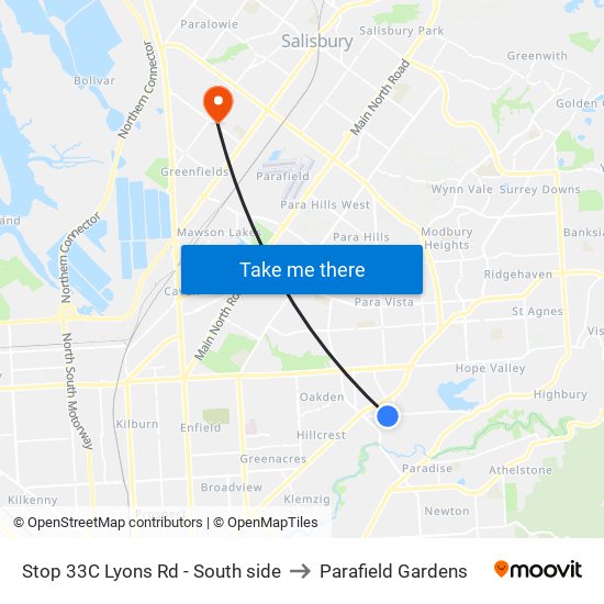 Stop 33C Lyons Rd - South side to Parafield Gardens map