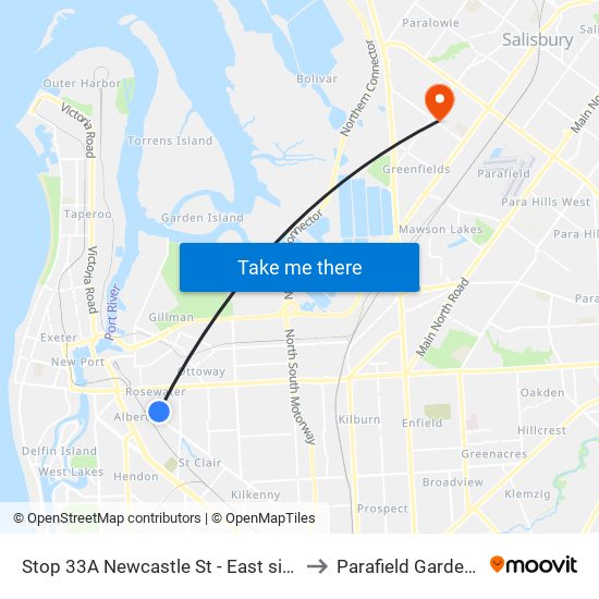 Stop 33A Newcastle St - East side to Parafield Gardens map
