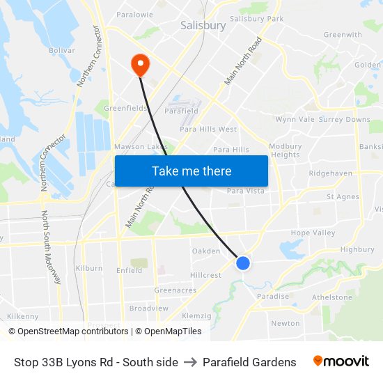 Stop 33B Lyons Rd - South side to Parafield Gardens map