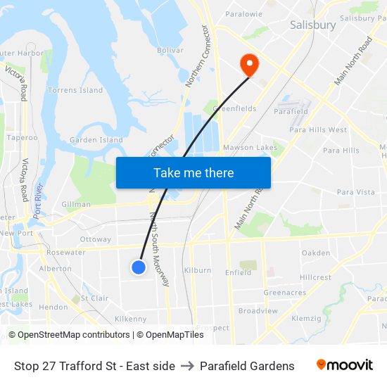 Stop 27 Trafford St - East side to Parafield Gardens map