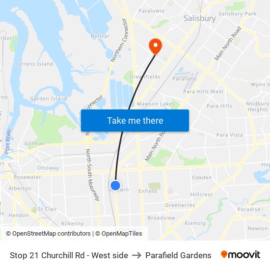 Stop 21 Churchill Rd - West side to Parafield Gardens map