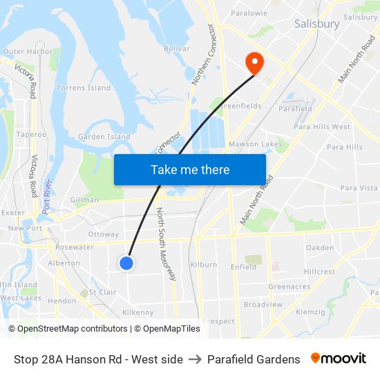 Stop 28A Hanson Rd - West side to Parafield Gardens map