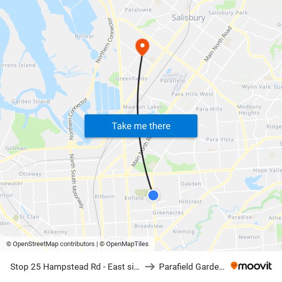 Stop 25 Hampstead Rd - East side to Parafield Gardens map