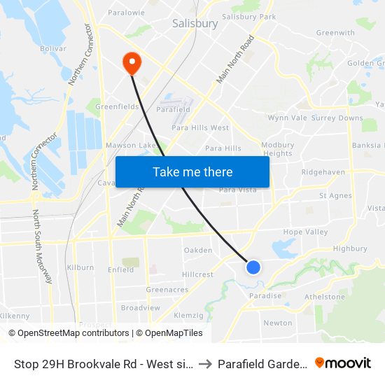 Stop 29H Brookvale Rd - West side to Parafield Gardens map