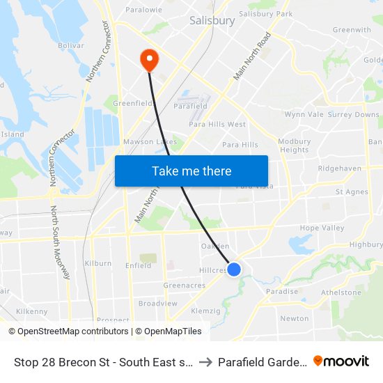 Stop 28 Brecon St - South East side to Parafield Gardens map