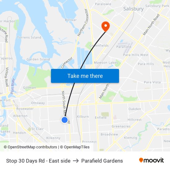 Stop 30 Days Rd - East side to Parafield Gardens map