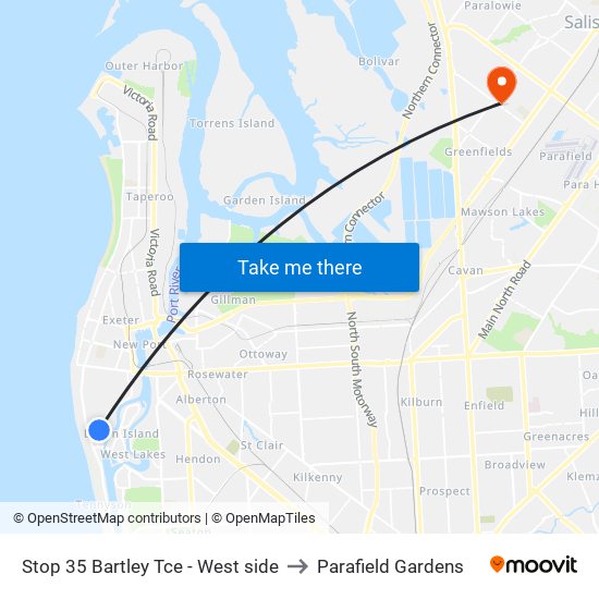 Stop 35 Bartley Tce - West side to Parafield Gardens map