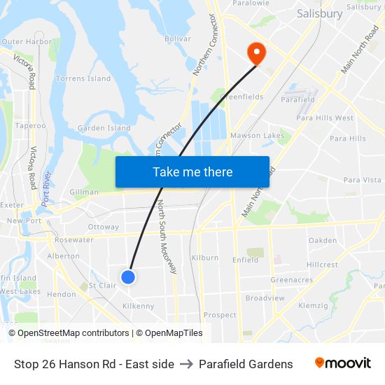 Stop 26 Hanson Rd - East side to Parafield Gardens map