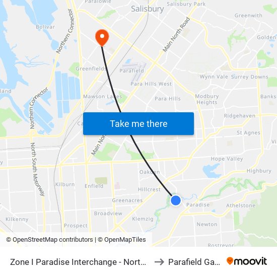 Zone I Paradise Interchange - North West side to Parafield Gardens map