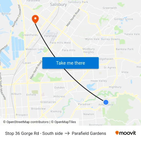 Stop 36 Gorge Rd - South side to Parafield Gardens map