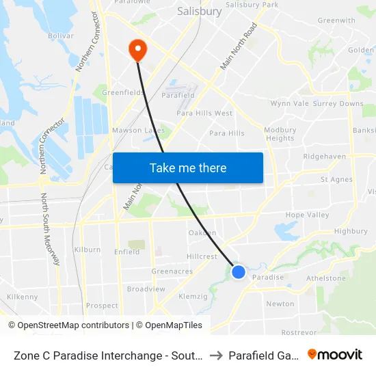 Zone C Paradise Interchange - South East side to Parafield Gardens map