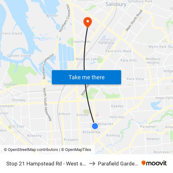 Stop 21 Hampstead Rd - West side to Parafield Gardens map