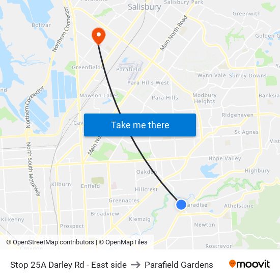 Stop 25A Darley Rd - East side to Parafield Gardens map