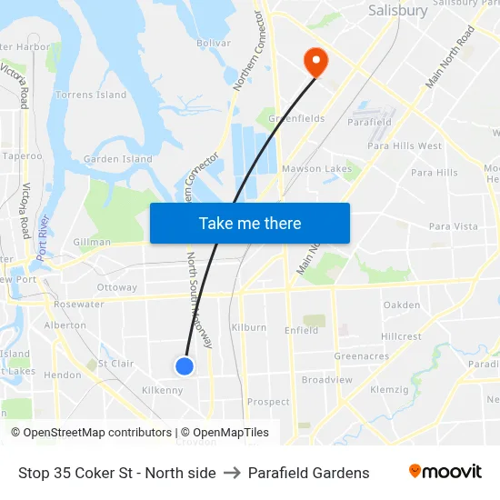 Stop 35 Coker St - North side to Parafield Gardens map