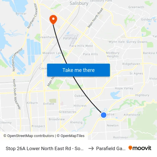 Stop 26A Lower North East Rd - South East side to Parafield Gardens map