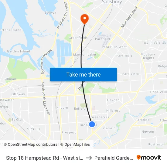 Stop 18 Hampstead Rd - West side to Parafield Gardens map