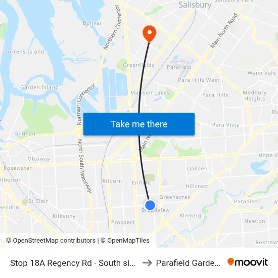 Stop 18A Regency Rd - South side to Parafield Gardens map
