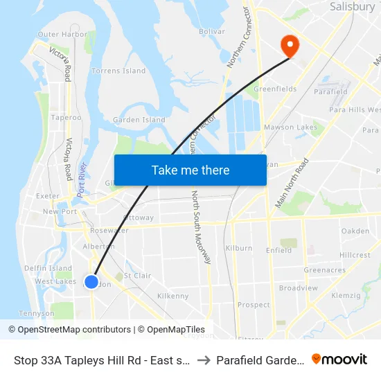Stop 33A Tapleys Hill Rd - East side to Parafield Gardens map