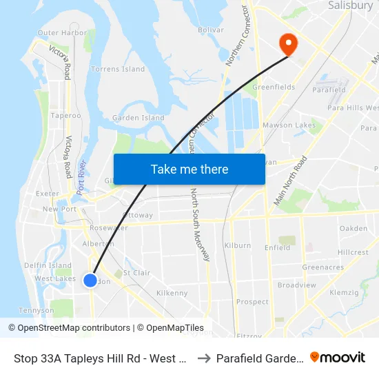 Stop 33A Tapleys Hill Rd - West side to Parafield Gardens map
