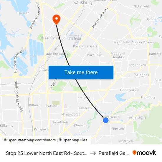 Stop 25 Lower North East Rd - South East side to Parafield Gardens map