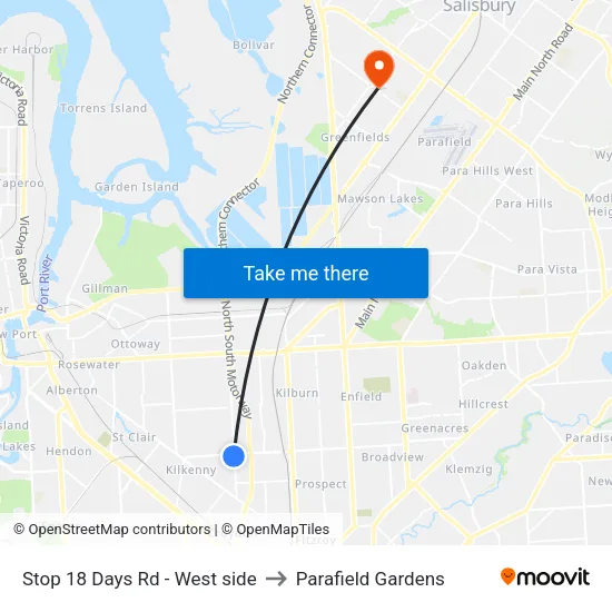 Stop 18 Days Rd - West side to Parafield Gardens map