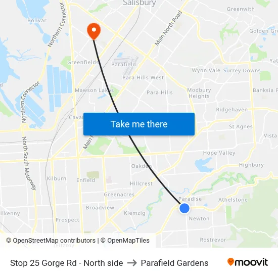 Stop 25 Gorge Rd - North side to Parafield Gardens map