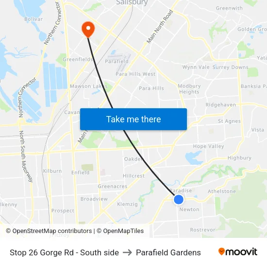 Stop 26 Gorge Rd - South side to Parafield Gardens map