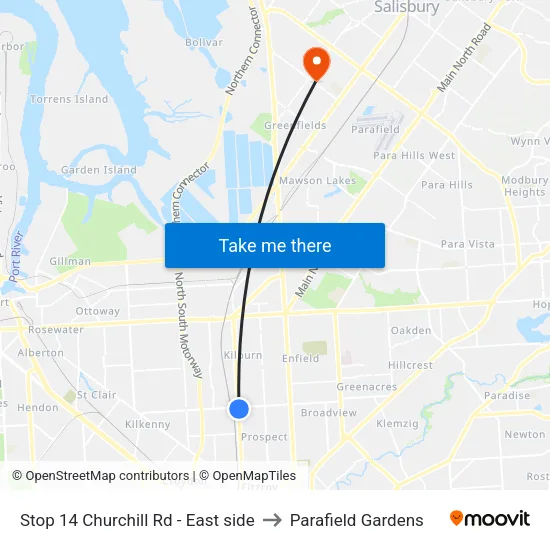Stop 14 Churchill Rd - East side to Parafield Gardens map