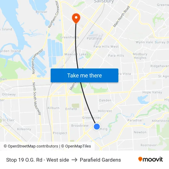 Stop 19 O.G. Rd - West side to Parafield Gardens map