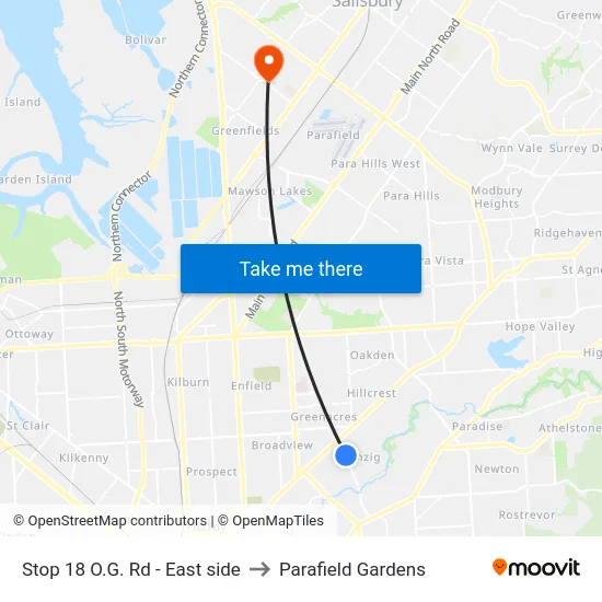 Stop 18 O.G. Rd - East side to Parafield Gardens map