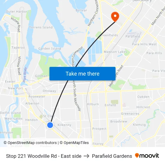 Stop 221 Woodville Rd - East side to Parafield Gardens map