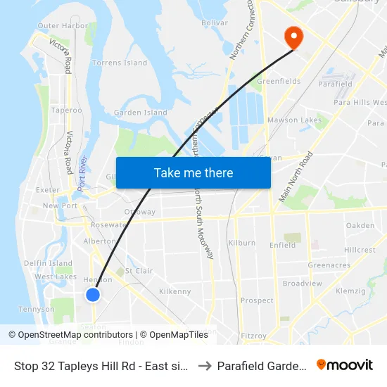 Stop 32 Tapleys Hill Rd - East side to Parafield Gardens map