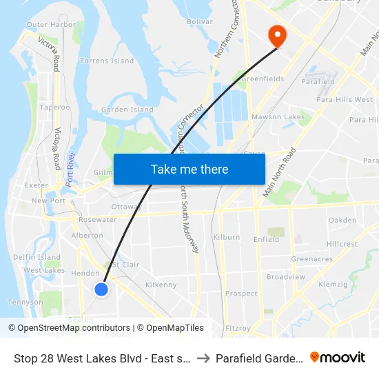 Stop 28 West Lakes Blvd - East side to Parafield Gardens map