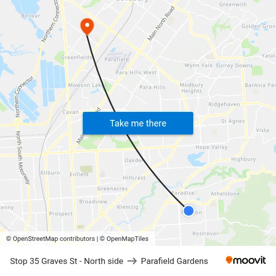 Stop 35 Graves St - North side to Parafield Gardens map