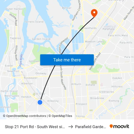 Stop 21 Port Rd - South West side to Parafield Gardens map